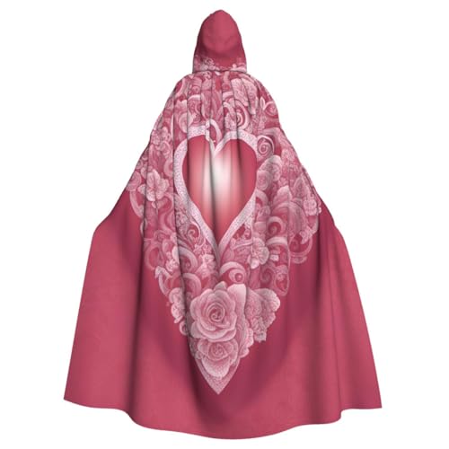 HJKTVDRQ Romantischer Umhang mit Kapuze und Herzaufdruck, Erwachsenengröße, mit dramatischem Umhang für Cosplay, Hexenumhang, Schwarz, Einheitsgröße von HJKTVDRQ