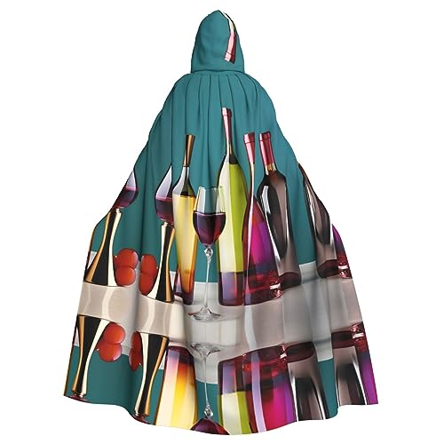 HJLUUFT Cocktail-Gläser und Weinflaschenloser Druck, Kapuzenumhang, Umhang, Mittelalter-Kostüm, Halloween, Halloween, Weihnachtskostüm von HJLUUFT