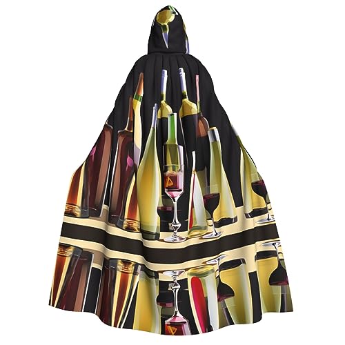 HJLUUFT Cocktail- und Weinflaschen-Druck, langer Umhang mit Kapuze, Umhang für Halloween, Weihnachten, Mittelalter, Renaissance, Wikingerkönigs-Umhang von HJLUUFT