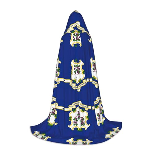 HJLUUFT Connecticut Kapuzenumhang mit Staatsflagge für Teenager, Halloween, langer Umhang, Kostüm, Maskerade-Kleid, Cosplay-Kostüm von HJLUUFT