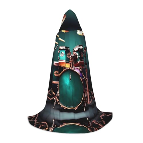 HJLUUFT Cooles Schlagzeug-Set mit Zauberer-Kapuzenmantel für Erwachsene, Halloween-Umhang, Kostüme, Kapuzenumhang, Maskerade von HJLUUFT