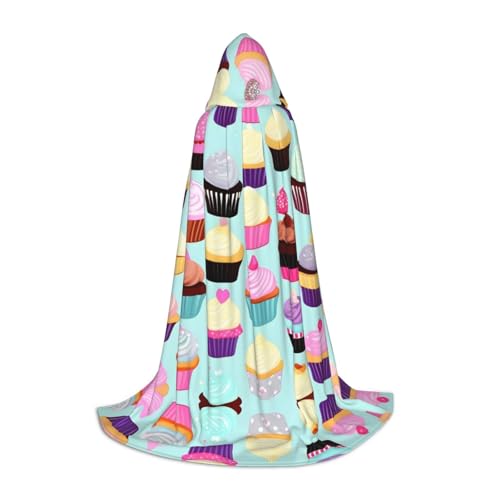 HJLUUFT Cupcake-Muster, Kapuzenumhang für Teenager, Halloween, langer Umhang, Kostüm, Maskerade-Kleid, Cosplay-Kostüm von HJLUUFT