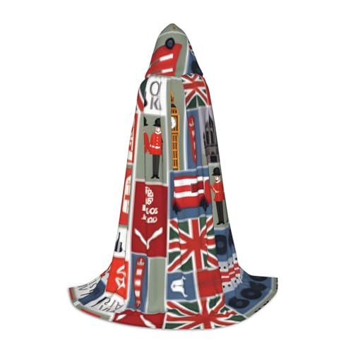 HJLUUFT England Symbols Kapuzenumhang für Teenager, Halloween, langer Umhang, Kostüm, Maskerade-Kleid, Cosplay-Kostüm von HJLUUFT