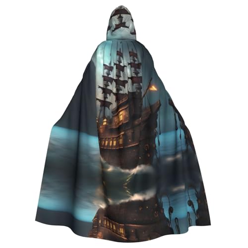 HJLUUFT Fantasy-Piratenschiff-Druck, Kapuzenumhang, Umhang, Mittelalter-Kostüm, Halloween, Halloween, Weihnachten von HJLUUFT