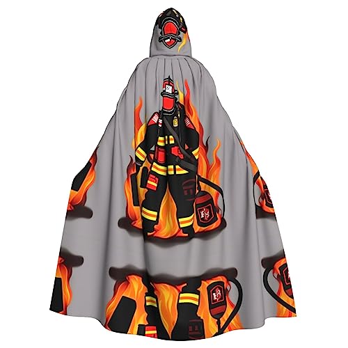 HJLUUFT Feuerwehrmann Feuerwehrmann Druck Kapuzenumhang Umhang Mittelalter Kostüm Halloween volle Länge Halloween Weihnachten Kostüm von HJLUUFT