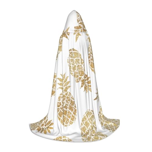 HJLUUFT Goldener Ananas-Hintergrund, Renaissance-Umhang, Kapuzenumhang, Halloween, Mittelalter-Kostüm, Cosplay, langer Umhang für Damen und Herren von HJLUUFT
