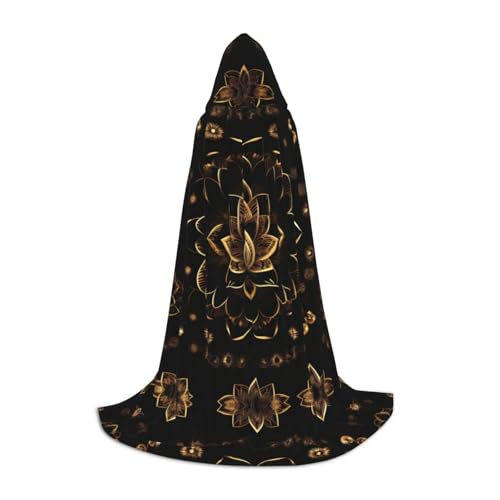 HJLUUFT Goldener Lotusblumen-Druck, Renaissance-Umhang mit Kapuze, Halloween, Mittelalter-Kostüm, Cosplay, langer Umhang für Damen und Herren von HJLUUFT