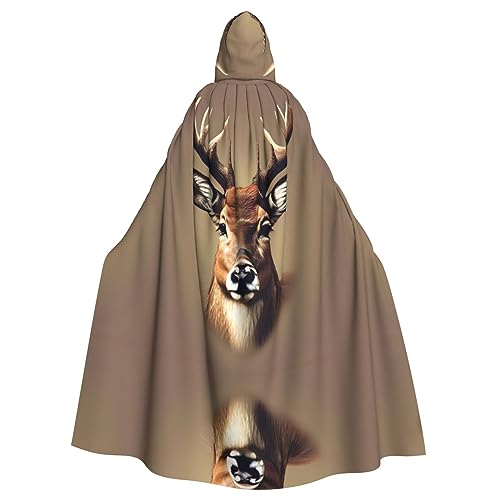 HJLUUFT Hirschkopf-Druck, Kapuzenumhang, Umhang, Mittelalter-Kostüm, Halloween, volle Länge, Halloween, Weihnachtskostüm von HJLUUFT