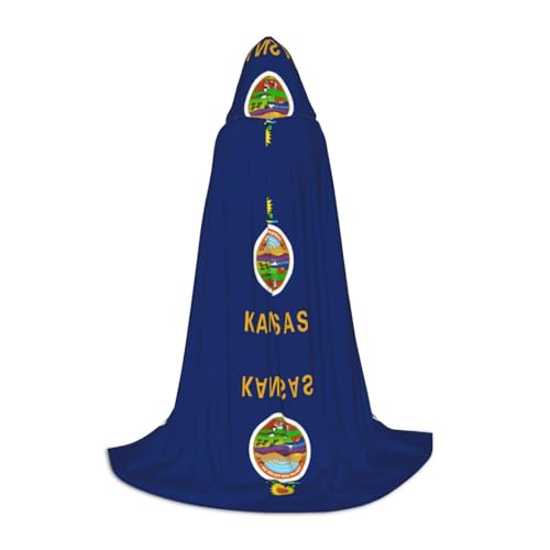 HJLUUFT Kansas State Flag Teenager Kapuzenumhang Halloween Umhang Kostüm Maskerade Kleid Cosplay Kostüm von HJLUUFT