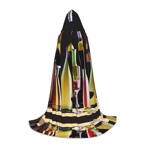 HJLUUFT Kapuzenumhang mit Cocktail- und Weinflaschen-Druck, Renaissance-Umhang für Damen und Herren, mittelalterliches Ritter-Outfit, Gothic, Uni von HJLUUFT