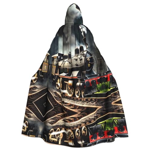 HJLUUFT Kapuzenumhang mit Dampflokomotiven-Zug-Druck, Mittelalter-Kostüm, Halloween, volle Länge, Halloween, Weihnachtskostüm von HJLUUFT