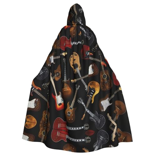 HJLUUFT Kapuzenumhang mit Gitarren-Aufdruck, Mittelalter-Kostüm, Halloween, volle Länge, Halloween-Weihnachtskostüm von HJLUUFT