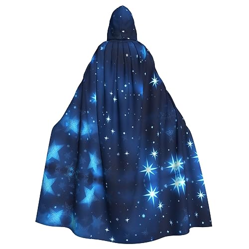 HJLUUFT Kapuzenumhang mit blauem Sternenmuster, Mittelalter-Kostüm, Halloween, volle Länge, Halloween-Weihnachtskostüm HJLUUFT Kapuzenumhang mit blauem Sternenmuster, Mittelalter-Kostüm, Halloween, volle Länge, Halloween-Weihnachtskostüm von HJLUUFT