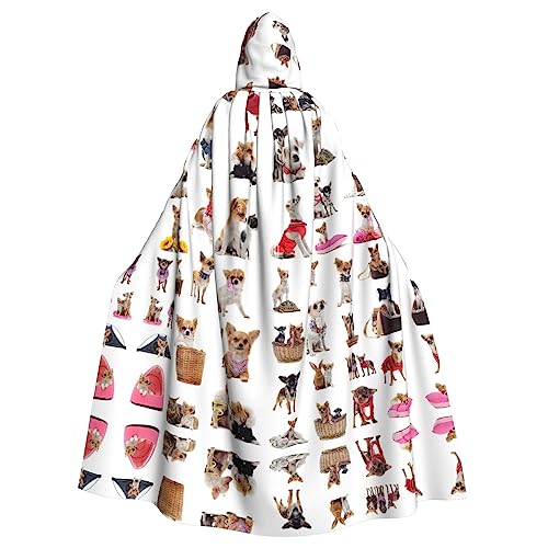 HJLUUFT Kapuzenumhang mit niedlichem Chihuahua-Mops-Muster, Mittelalter-Kostüm, Halloween, Halloween, Weihnachtskostüm von HJLUUFT