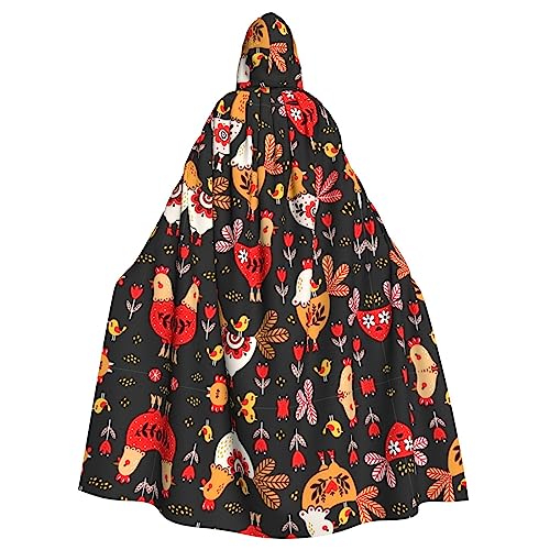 HJLUUFT Kapuzenumhang mit niedlichem Hahn-Huhn-Aufdruck, Mittelalter-Kostüm, Halloween, volle Länge, Halloween-Weihnachtskostüm von HJLUUFT