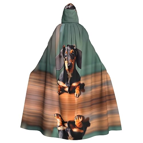 HJLUUFT Kapuzenumhang mit süßem Dackel-Druck, Mittelalter-Kostüm, Halloween, Halloween, Weihnachtskostüm von HJLUUFT