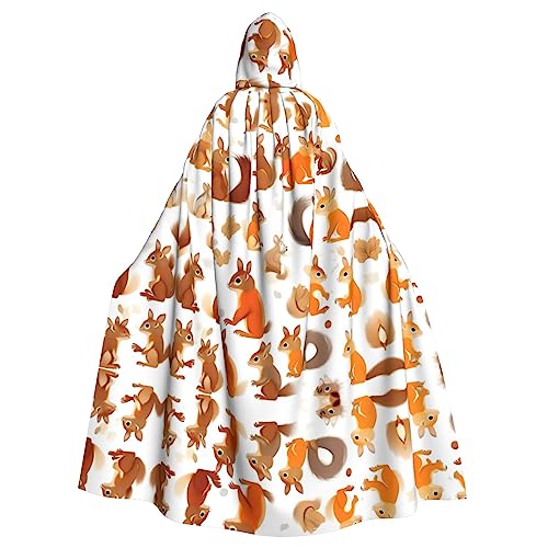 HJLUUFT Kapuzenumhang mit süßem Eichhörnchen-Aufdruck, Mittelalter-Kostüm, Halloween, volle Länge, Halloween-Weihnachtskostüm von HJLUUFT