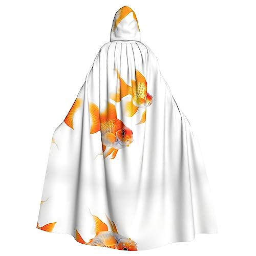 HJLUUFT Kapuzenumhang mit süßem Goldfisch-Druck, Mittelalter-Kostüm, Halloween, volle Länge, Halloween, Weihnachten von HJLUUFT
