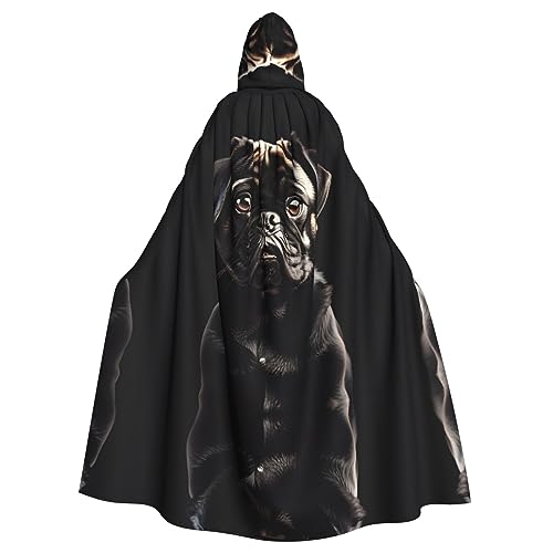 HJLUUFT Kapuzenumhang mit süßem Mops-Motiv, Mittelalter-Kostüm, Halloween, volle Länge, Halloween, Weihnachten von HJLUUFT