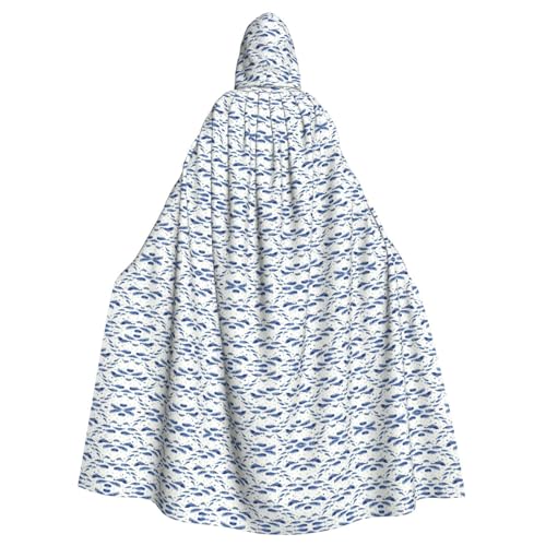 HJLUUFT Kleiner blauer Wal-Umhang mit Kapuze, Umhang, Mittelalter-Kostüm, Halloween, volle Länge, Halloween, Weihnachten von HJLUUFT