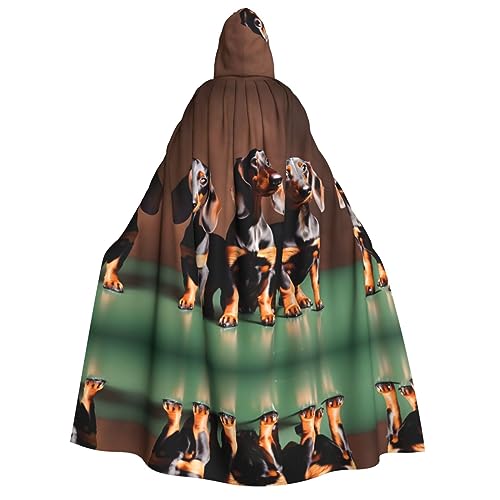 HJLUUFT Langer Kapuzenumhang mit Dackel-Weiner-Motiv, für Halloween, Weihnachten, Mittelalter, Renaissance, Wikinger-Könige-Umhang von HJLUUFT