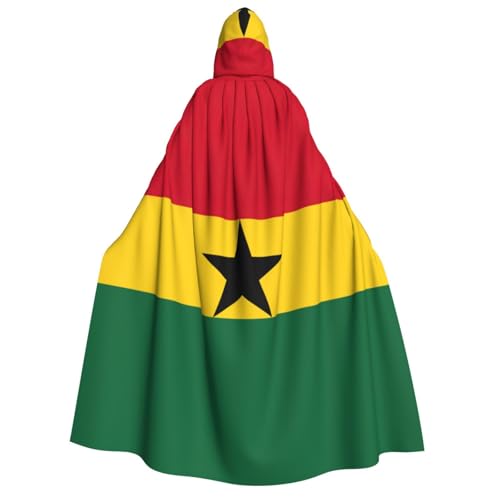 HJLUUFT Langer Kapuzenumhang mit Flagge von Ghana, Halloween, Weihnachten, Kostüme, Mittelalter-Renaissance, Wikingerkönigs-Umhang von HJLUUFT