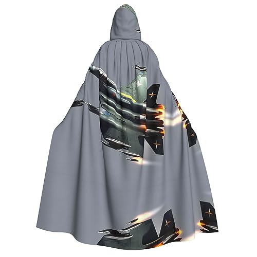 HJLUUFT Langer Kapuzenumhang mit Jetfighter-Druck, Halloween, Weihnachten, Kostüme, Mittelalter-Renaissance, Wikinger-Könige-Umhang von HJLUUFT