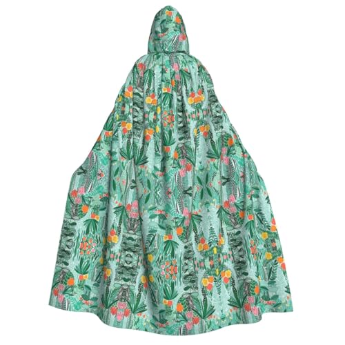 HJLUUFT Langer Kapuzenumhang mit tropischem Flora-Druck, Halloween, Weihnachten, Kostüme, Mittelalter-Renaissance, Wikingerkönigs-Umhang von HJLUUFT