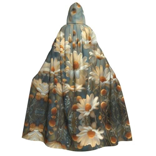 HJLUUFT Langer Kapuzenumhang mit wachsendem Gänseblümchen-Druck, Halloween, Weihnachten, Kostüme, Mittelalter-Renaissance, Wikingerkönigs-Umhang von HJLUUFT