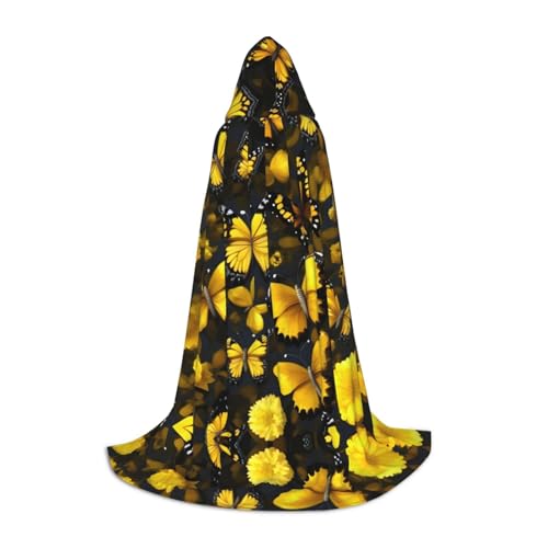 HJLUUFT Langer Umhang mit Kapuze und gelben Blumen und Schmetterlingen, Halloween-Kostüm, Maskerade-Kleid, Cosplay-Kostüm HJLUUFT Langer Umhang mit Kapuze und gelben Blumen und Schmetterlingen, Halloween-Kostüm, Maskerade-Kleid, Cosplay-Kostüm von HJLUUFT