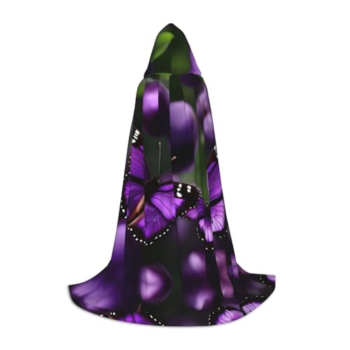 HJLUUFT Lila Pflaume Schmetterling Teenager Kapuzenumhang Halloween Umhang Kostüm Maskerade Kleid Cosplay Kostüm von HJLUUFT