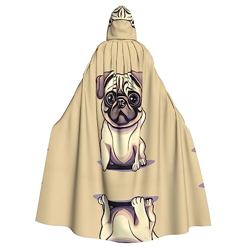 HJLUUFT Lustiger Cartoon-Mops-Welpen-Hunde-Umhang mit Kapuze, Umhang, Mittelalter-Kostüm, Halloween, Halloween, Weihnachtskostüm von HJLUUFT