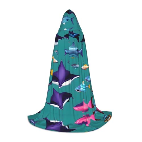 HJLUUFT Manta Ray and Fishes Print Wizard Hooded Robe for Adult Halloween Cloak Costumes Hooded Cape Maskerade Dress Up HJLUUFT Manta Ray and Fishes Print Wizard Hooded Robe for Adult Halloween Cloak Costumes Hooded Cape Maskerade Dress Up von HJLUUFT