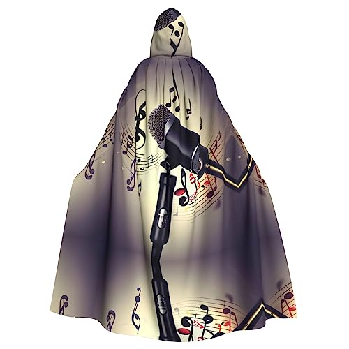 HJLUUFT Mikrofon mit Musiknoten-Druck, Kapuzenumhang, Umhang, Mittelalter-Kostüm, Halloween, Halloween, Weihnachtskostüm von HJLUUFT