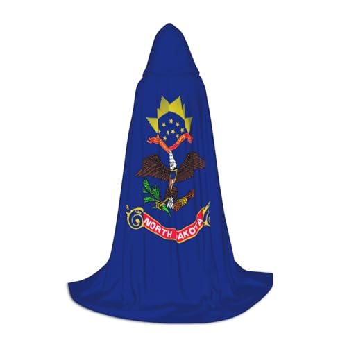 HJLUUFT North Dakota State Flag Print Renaissance Kapuzenumhang Halloween Mittelalter Kostüm Cosplay Langer Umhang für Damen und Herren von HJLUUFT