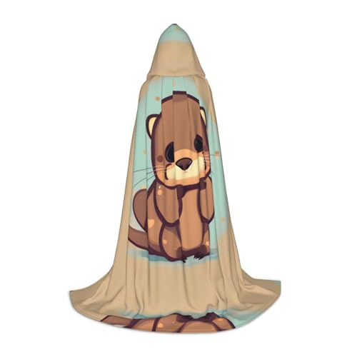 HJLUUFT Renaissance-Umhang mit Kapuze und süßem Otter-Druck, Halloween, Mittelalter-Kostüm, Cosplay, langer Umhang für Damen und Herren von HJLUUFT
