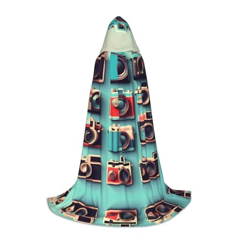 HJLUUFT Retro Cool Camera Collection Print Renaissance Kapuzenumhang Halloween Mittelalter Kostüm Cosplay Langer Umhang für Damen und Herren von HJLUUFT