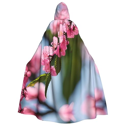 HJLUUFT Rosafarbener Umhang mit Kirschblüten, langer Kapuzenumhang, Halloween, Weihnachten, Kostüme, Mittelalter, Renaissance, Wikingerkönigs-Umhang von HJLUUFT