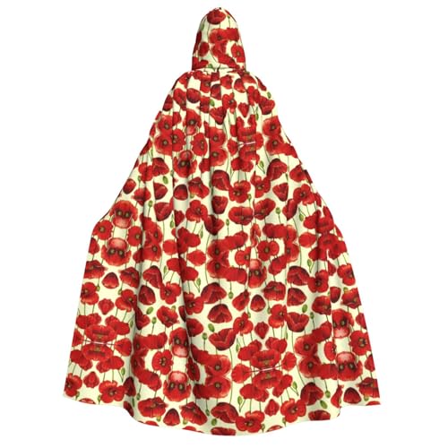HJLUUFT Rote Blume. Langer Kapuzenumhang mit Kapuze, Umhang für Halloween, Weihnachten, Mittelalter, Renaissance, Wikingerkönigs-Umhang von HJLUUFT