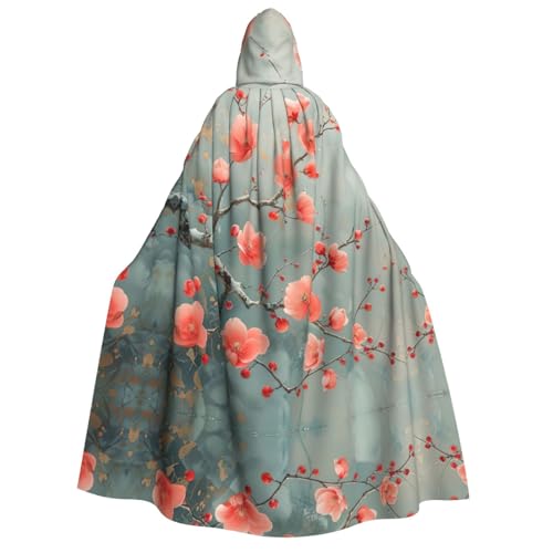 HJLUUFT Roter Pflaumenblüten-Druck, langer Umhang mit Kapuze, Umhang für Halloween, Weihnachten, Mittelalter, Renaissance, Wikingerkönigs-Umhang HJLUUFT Roter Pflaumenblüten-Druck, langer Umhang mit Kapuze, Umhang für Halloween, Weihnachten, Mittelalter, Renaissance, Wikingerkönigs-Umhang von HJLUUFT