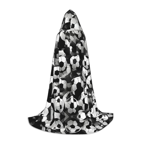 HJLUUFT Schwarz-weißer Kapuzenumhang mit Fußball-Druck, Renaissance-Umhang für Damen und Herren, mittelalterliches Ritter-Outfit, Gothic, Uni HJLUUFT Schwarz-weißer Kapuzenumhang mit Fußball-Druck, Renaissance-Umhang für Damen und Herren, mittelalterliches Ritter-Outfit, Gothic, Uni von HJLUUFT