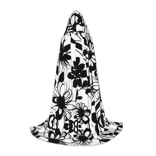 HJLUUFT Schwarzer und weißer Blumendruck, Renaissance-Umhang mit Kapuze, Halloween, Mittelalter-Kostüm, Cosplay, langer Umhang für Damen und Herren HJLUUFT Schwarzer und weißer Blumendruck, Renaissance-Umhang mit Kapuze, Halloween, Mittelalter-Kostüm, Cosplay, langer Umhang für Damen und Herren von HJLUUFT