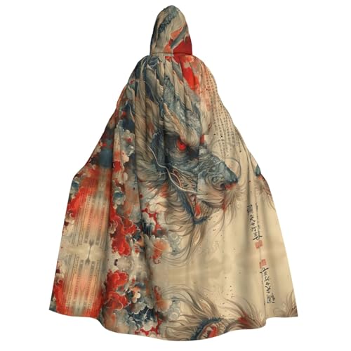 HJLUUFT The Legendary Dragon Print Long Hooded Cape Cloak Halloween Christmas Costumes Medieval Renaissance Viking Kings Cape von HJLUUFT