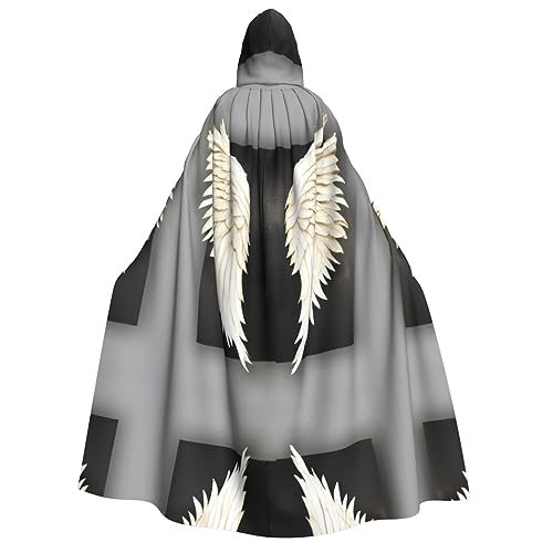 HJLUUFT Umhang mit Engelsfedern, langer Kapuzenumhang für Halloween, Weihnachten, Kostüme, Mittelalter, Renaissance, Wikingerkönigs-Umhang von HJLUUFT