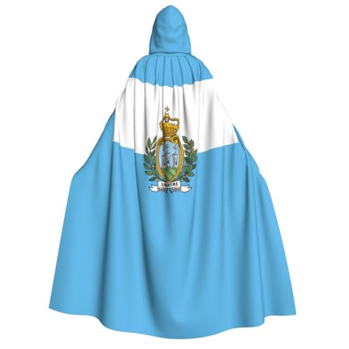 HJLUUFT Umhang mit Flagge von San Marino, langer Kapuzenumhang, Halloween, Weihnachten, Kostüme, Mittelalterliche Renaissance, Wikingerkönigs-Umhang von HJLUUFT
