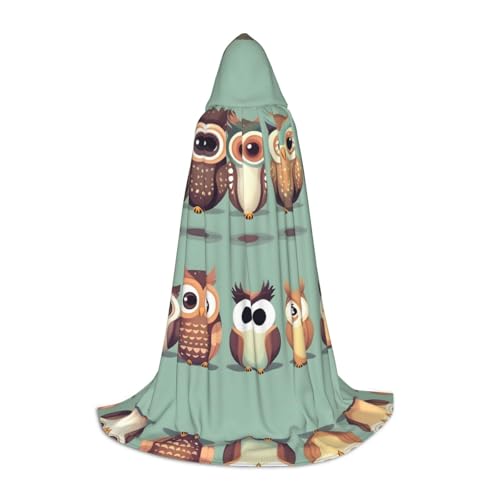 HJLUUFT Umhang mit Kapuze, Cartoon-Eulen, niedlicher Druck, Renaissance, Halloween, Mittelalter-Kostüm, Cosplay, langer Umhang für Damen und Herren von HJLUUFT