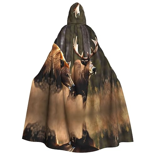 HJLUUFT Umhang mit Kapuze für Halloween, Motiv: Wildtiere, Jagd, Hirsch, Bär, Elch, Halloween, Königin, König, Robe, Outfit, Renaissance, Mittelalter HJLUUFT Umhang mit Kapuze für Halloween, Motiv: Wildtiere, Jagd, Hirsch, Bär, Elch, Halloween, Königin, König, Robe, Outfit, Renaissance, Mittelalter von HJLUUFT