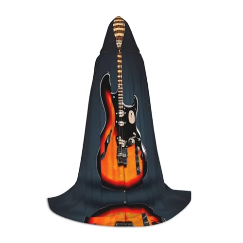 HJLUUFT Umhang mit Kapuze und E-Gitarren-Druck, Renaissance, Halloween, Mittelalter-Kostüm, Cosplay, langer Umhang für Damen und Herren von HJLUUFT