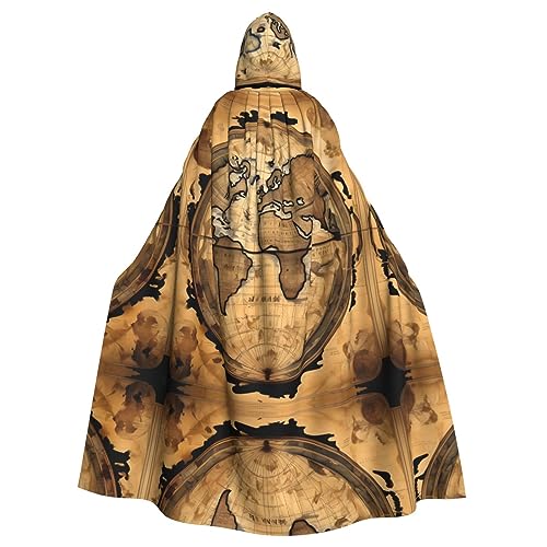 HJLUUFT Umhang mit Kapuze und Weltkugel mit antiker Karte, Umhang, Mittelalter-Kostüm, Halloween, volle Länge, Halloween, Weihnachtskostüm von HJLUUFT