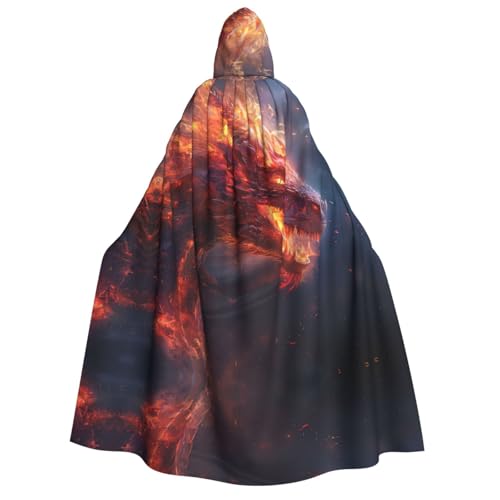 HJLUUFT Umhang mit dunklem Drachen-Druck, langer Kapuzenumhang, Halloween, Weihnachten, Kostüme, Mittelalter-Renaissance, Wikingerkönigs-Umhang von HJLUUFT